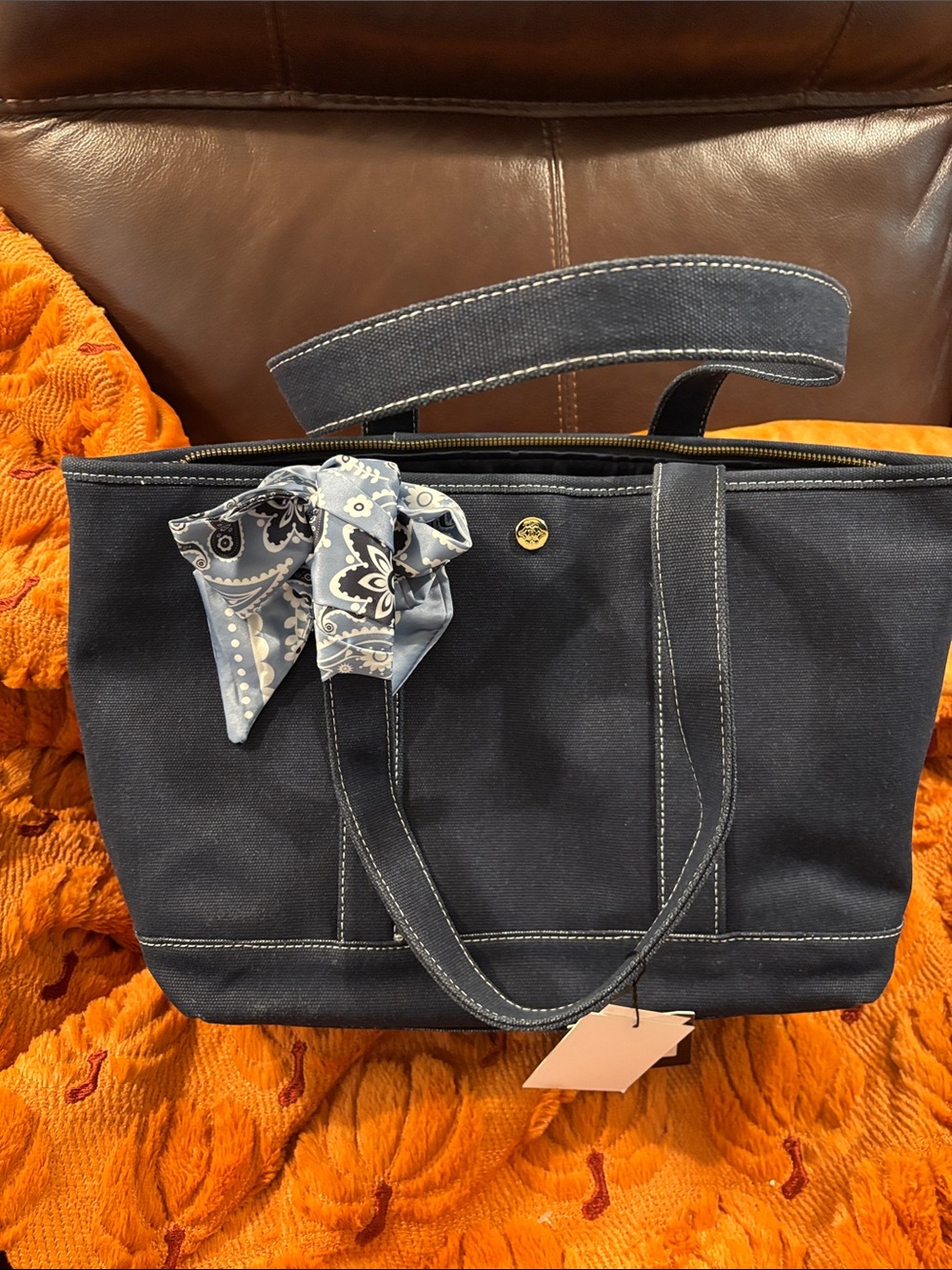 Nanette Lepore Navy Canvas Tote with Bandana Accent